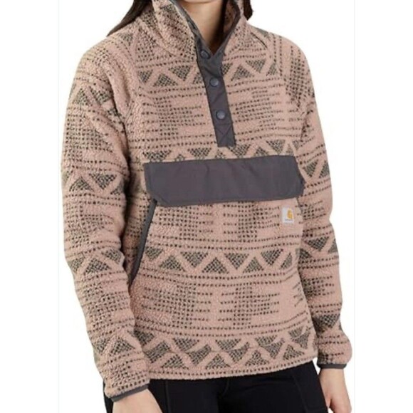 Carhartt Fleece Pullover Jacket women Plus Size XXL 20 Aztec Blush Peach Sherpa - Picture 1 of 12